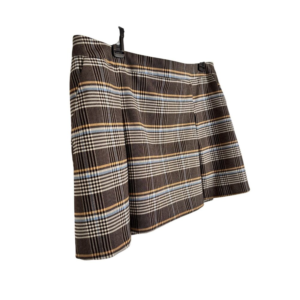 Topshop Plaid Miniskirt Size 12 Box Pleats Brown Cream NWT - Picture 10 of 11